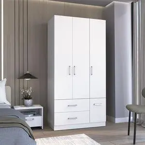 Sebree 71" High Armoire Wardrove Closet with 2 Drawers, Four Doors , Three Cabinet , Six Shelves and Hanging Rod, Bedroom Clothes Storage Cabinet Organizer White Sebree 71" High Armoire Wardrove Closet with 2 Drawers, Four Doors , Three Cabinet , Six Shelves and Hanging Rod, Bedroom Clothes Storage Cabinet Organizer White