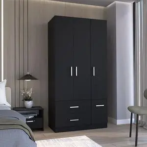 Sebree 71" High Armoire Wardrove Closet with 2 Drawers, Four Doors , Three Cabinet , Six Shelves and Hanging Rod, Bedroom Clothes Storage Cabinet Organizer Black Sebree 71" High Armoire Wardrove Closet with 2 Drawers, Four Doors , Three Cabinet , Six Shelves and Hanging Rod, Bedroom Clothes Storage Cabinet Organizer Black