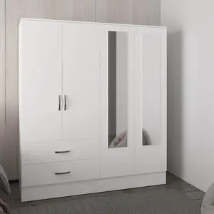 Bolton 160 Armoire, Six Shelves, Two Double Door Cabinets, Two Mirrors, Two Drawers, White Bolton 160 Armoire, Six Shelves, Two Double Door Cabinets, Two Mirrors, Two Drawers, White