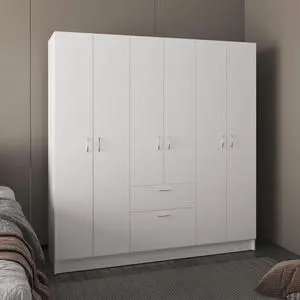 Mitu Six Doors Armoire, Seven Interior Shelves, One Drawer, Rod White Mitu Six Doors Armoire, Seven Interior Shelves, One Drawer, Rod White