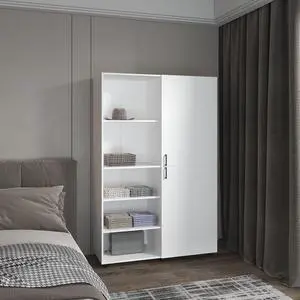 Eco High One Door Freestanding Armoire With Hanging Rod And Interior Shelves, Compact Bedroom Wardrobe, White Eco High One Door Freestanding Armoire With Hanging Rod And Interior Shelves, Compact Bedroom Wardrobe, White