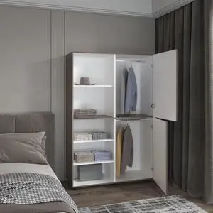 Eco High One Door Freestanding Armoire With Hanging Rod And Interior Shelves, Compact Bedroom Wardrobe, White, Mahogany Eco High One Door Freestanding Armoire With Hanging Rod And Interior Shelves, Compact Bedroom Wardrobe, White, Mahogany