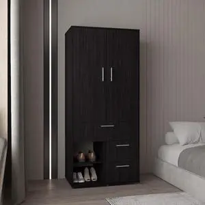Alpine Armoire With Double Doors, Internal Shelves And Hanging Rod, Black Alpine Armoire With Double Doors, Internal Shelves And Hanging Rod, Black