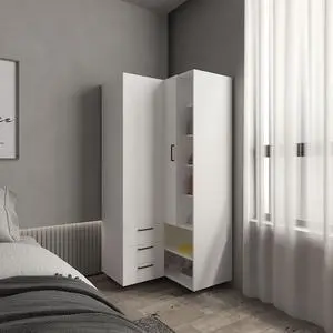 Toulouse Corner Armoire With Double Doors And Interior Shelves, Space-Saving Wardrobe, White Toulouse Corner Armoire With Double Doors And Interior Shelves, Space-Saving Wardrobe, White