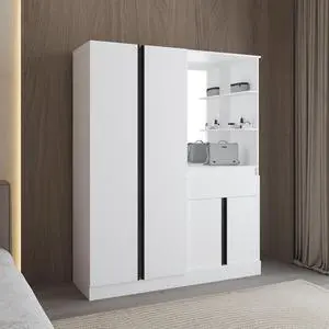 Kamelot Armoire With Double Doors, Hanging Rod And Interior Shelves, White Kamelot Armoire With Double Doors, Hanging Rod And Interior Shelves, White