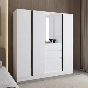 Kamelot 1,80 Armoire With Double Doors, Hanging Rod And Interior Shelves, White Kamelot 1,80 Armoire With Double Doors, Hanging Rod And Interior Shelves, White