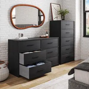 5-Drawer Dresser with Large Fabric Drawers, Black 5-Drawer Dresser with Large Fabric Drawers, Black