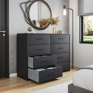 8-Drawer Dresser with Large Fabric Drawers, Black 8-Drawer Dresser with Large Fabric Drawers, Black