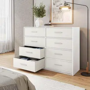 8-Drawer Dresser with Large Fabric Drawers, White 8-Drawer Dresser with Large Fabric Drawers, White