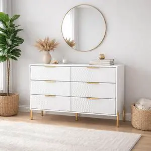 Modern 6-Drawer Dresser, Wide Wooden Chest of Drawers with Large Storage, Clothes Organizer Cabinet for Bedroom, Living Room, Hallway, Closet (White) Modern 6-Drawer Dresser, Wide Wooden Chest of Drawers with Large Storage, Clothes Organizer Cabinet for Bedroom, Living Room, Hallway, Closet (White)