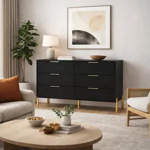 Modern 6-Drawer Dresser, Wide Wooden Chest of Drawers with Large Storage, Clothes Organizer Cabinet for Bedroom, Living Room, Hallway, Closet (Black) Modern 6-Drawer Dresser, Wide Wooden Chest of Drawers with Large Storage, Clothes Organizer Cabinet for Bedroom, Living Room, Hallway, Closet (Black)