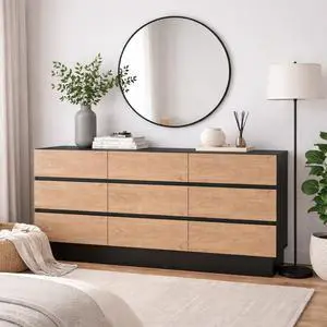 Modern Dresser for Bedroom, 62.9'' W Wooden Chest of 9 Drawers, Large Storage Organizer Cabinet TV Stand for Living Room, Entryway, Hallway Modern Dresser for Bedroom, 62.9'' W Wooden Chest of 9 Drawers, Large Storage Organizer Cabinet TV Stand for Living Room, Entryway, Hallway