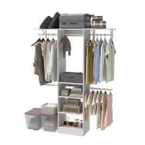 Closet System, Walk-In Organizer with Adjustable Shelves & 5 Expandable Rods, 3-5Ft, White Closet System, Walk-In Organizer with Adjustable Shelves & 5 Expandable Rods, 3-5Ft, White