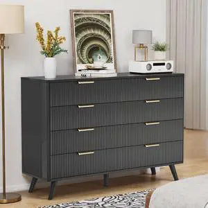 8 Drawer Dresser for Bedroom, Fluted Wooden Chest of Drawers for Children's Room, Nursery, Entrance, Black, 47.2"W x 15"D x 35.4"H 8 Drawer Dresser for Bedroom, Fluted Wooden Chest of Drawers for Children's Room, Nursery, Entrance, Black, 47.2"W x 15"D x 35.4"H
