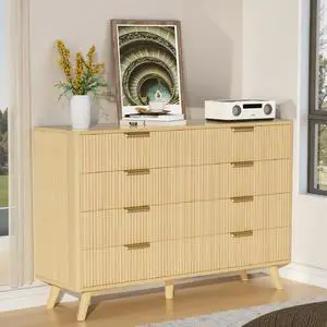 8 Drawer Dresser for Bedroom, Fluted Wooden Chest of Drawers for Children's Room, Nursery, Entrance, Natural, 47.2"W x 15"D x 35.4"H 8 Drawer Dresser for Bedroom, Fluted Wooden Chest of Drawers for Children's Room, Nursery, Entrance, Natural, 47.2"W x 15"D x 35.4"H