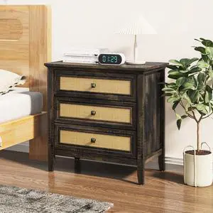 3 Drawer Dresser Rattan Dresser Wood Chest of Drawers Farmhouse Closet Dressers Modern Bedside Table Rustic Nightstand Storage Cabinet for Bedroom, Hallway, Living Room, Dark Rustic Oak 3 Drawer Dresser Rattan Dresser Wood Chest of Drawers Farmhouse Closet Dressers Modern Bedside Table Rustic Nightstand Storage Cabinet for Bedroom, Hallway, Living Room, Dark Rustic Oak