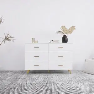 High Glossy Surface 6 Drawers Chest of Drawer with Golden Handle and Golden Steel Legs White Color Vanity High Glossy Surface 6 Drawers Chest of Drawer with Golden Handle and Golden Steel Legs White Color Vanity