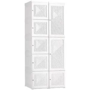 Portable Wardrobe Closet, Folding Bedroom Armoire, Clothes Storage Organizer with 8 Cube Compartments, Hanging Rod, Magnet Doors, White Portable Wardrobe Closet, Folding Bedroom Armoire, Clothes Storage Organizer with 8 Cube Compartments, Hanging Rod, Magnet Doors, White