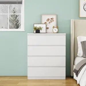4 Drawer Dresser,Modern Storage Chest Of Drawers,31.5In White Dresser For Closet With Handle-Free Design, Closet Chests Organizer For Bedroom, Living Room,White 4 Drawer Dresser,Modern Storage Chest Of Drawers,31.5In White Dresser For Closet With Handle-Free Design, Closet Chests Organizer For Bedroom, Living Room,White