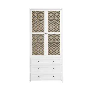 Hollow pattern 2 door 3 drawer wardrobe, the collision of wood color and white, suitable for bedrooms and dressing rooms Hollow pattern 2 door 3 drawer wardrobe, the collision of wood color and white, suitable for bedrooms and dressing rooms