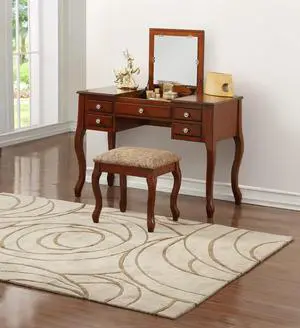 Classic 1pc Vanity Set w Stool Cherry Color Drawers Open-up Mirror Bedroom Furniture Unique Legs Cushion Seat Stool Vanity Classic 1pc Vanity Set w Stool Cherry Color Drawers Open-up Mirror Bedroom Furniture Unique Legs Cushion Seat Stool Vanity