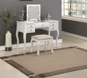 Classic 1pc Vanity Set w Stool White Color Drawers Open-up Mirror Bedroom Furniture Unique Legs Cushion Seat Stool Vanity Classic 1pc Vanity Set w Stool White Color Drawers Open-up Mirror Bedroom Furniture Unique Legs Cushion Seat Stool Vanity