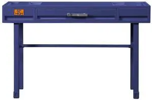 Metal Vanity Desk with One Drawer, Blue Metal Vanity Desk with One Drawer, Blue