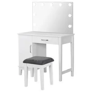 Elijah White and Dark Grey Vanity Set with Lighting and Stool Elijah White and Dark Grey Vanity Set with Lighting and Stool