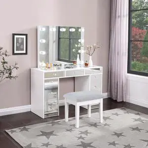 Winona White Makeup Vanity Table with Mirror and Stool Winona White Makeup Vanity Table with Mirror and Stool