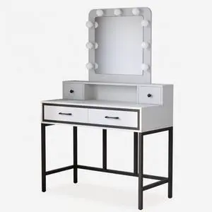 39.37" White Vanity Desk with 3-Color Lighted Mirror - Makeup Table with 4 Drawers 39.37" White Vanity Desk with 3-Color Lighted Mirror - Makeup Table with 4 Drawers