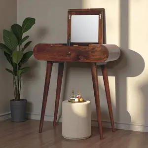 Solid Wood Mini Round Chestnut Fold Vanity, 4-compartements, Brown Solid Wood Mini Round Chestnut Fold Vanity, 4-compartements, Brown