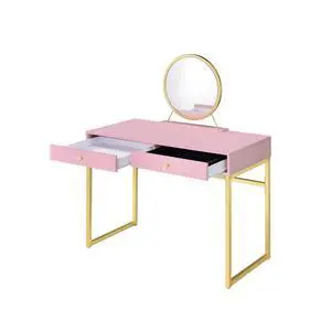 Coleen Pink & Gold Finish Vanity Desk W/Mirror & Jewelry Tray Coleen Pink & Gold Finish Vanity Desk W/Mirror & Jewelry Tray