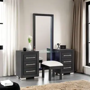 Contemporary Style 1Pc Vanity W/ Stool Metal Legs Usb Port Ball Bearing Glides Glass Top Full Length Mirror Black Finish Bedroom Furniture Contemporary Style 1Pc Vanity W/ Stool Metal Legs Usb Port Ball Bearing Glides Glass Top Full Length Mirror Black Finish Bedroom Furniture