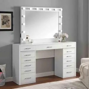 Glam Style 1pc Vanity Set Multiple Drawer Cabinets 15pcs Bulbs USB Charger White Finish Bedroom Furniture Stool Not Included Glam Style 1pc Vanity Set Multiple Drawer Cabinets 15pcs Bulbs USB Charger White Finish Bedroom Furniture Stool Not Included
