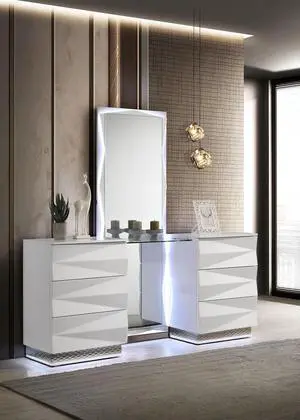 White Vanity Set w Mirror Storage Drawers Contemporary Style Bedroom Vanity White Vanity Set w Mirror Storage Drawers Contemporary Style Bedroom Vanity