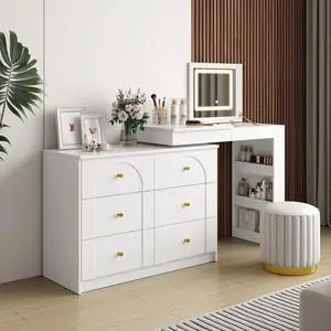Vanity Desk with Mirror and Lights, Makeup Vanity Table with Flip-Top Tabletop and Storage 7 Drawers, 9 Compartments, 3 Shelves, 3 Color Modes Adjustable Makeup Table for Bedroom,White (N733P279096K) Vanity Desk with Mirror and Lights, Makeup Vanity Table with Flip-Top Tabletop and Storage 7 Drawers, 9 Compartments, 3 Shelves, 3 Color Modes Adjustable Makeup Table for Bedroom,White (N733P279096K)