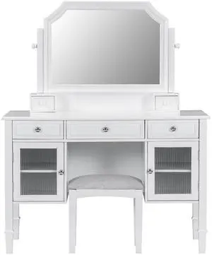 44.4" Makeup Vanity Desk with Large Adjustable Mirror, Dressing Table Set with Drawer & Cabinet, Space-Saving Beauty Station for Bedroom, White 44.4" Makeup Vanity Desk with Large Adjustable Mirror, Dressing Table Set with Drawer & Cabinet, Space-Saving Beauty Station for Bedroom, White