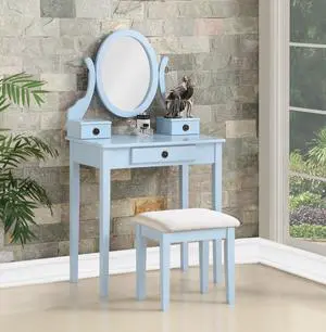 Moniys Wood Moniya Makeup Vanity Table and Stool Set, Blue Moniys Wood Moniya Makeup Vanity Table and Stool Set, Blue