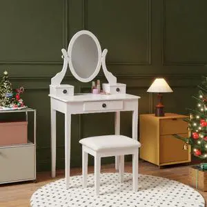 Moniys Wood Moniya Makeup Vanity Table and Stool Set, White Moniys Wood Moniya Makeup Vanity Table and Stool Set, White