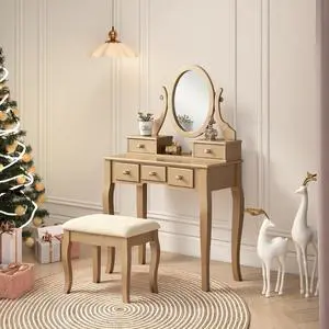 Ashley Wood Make-Up Vanity Table and Stool Set, Ashley Wood Makeup Vanity Table and Stool Set, Gold Ashley Wood Make-Up Vanity Table and Stool Set, Ashley Wood Makeup Vanity Table and Stool Set, Gold