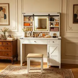 Modern Beauty Console,Vanity Set with LED Mirror & Cushioned Stool,Vanity Unit,Storage Dressing Table,Vanity Table Furniture Set(Only 1pcs Dressing Table,1pcs Dressing Stool) Modern Beauty Console,Vanity Set with LED Mirror & Cushioned Stool,Vanity Unit,Storage Dressing Table,Vanity Table Furniture Set(Only 1pcs Dressing Table,1pcs Dressing Stool)