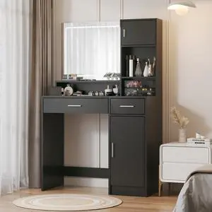 Vanity Desk with Mirror and LED Light Strip,Dressing Table with Large Drawer, 3 Level Storage Dresser & 3 Lighting Modes Adjustable Brightness, Suitable for Bedroom(Black) Vanity Desk with Mirror and LED Light Strip,Dressing Table with Large Drawer, 3 Level Storage Dresser & 3 Lighting Modes Adjustable Brightness, Suitable for Bedroom(Black)