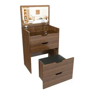 3-in-1 Vanity Desk with Lighted Mirror & Stool, Flip Top Makeup Dressing Table, Compact Storage for Bedroom, Bathroom, Dressing Room(23.62"L, Walnut) 3-in-1 Vanity Desk with Lighted Mirror & Stool, Flip Top Makeup Dressing Table, Compact Storage for Bedroom, Bathroom, Dressing Room(23.62"L, Walnut)