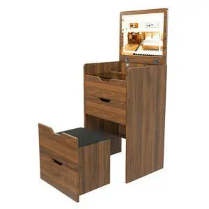 3-in-1 Vanity Desk with Lighted Mirror & Stool, Flip Top Makeup Dressing Table, Compact Storage for Bedroom, Bathroom, Dressing Room(18.9"L, Walnut) 3-in-1 Vanity Desk with Lighted Mirror & Stool, Flip Top Makeup Dressing Table, Compact Storage for Bedroom, Bathroom, Dressing Room(18.9"L, Walnut)