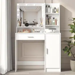 Vanity Desk with Mirror & Light, Large Drawer Three Level Storage Dresser, 3 Lighting Modes Adjustable Brightness, Bedroom Dressing Table(white) Vanity Desk with Mirror & Light, Large Drawer Three Level Storage Dresser, 3 Lighting Modes Adjustable Brightness, Bedroom Dressing Table(white)