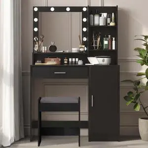 Vanity Desk with Mirror & Light, Large Drawer Three Level Storage Dresser, 3 Lighting Modes Adjustable Brightness, Bedroom Dressing Table(black) Vanity Desk with Mirror & Light, Large Drawer Three Level Storage Dresser, 3 Lighting Modes Adjustable Brightness, Bedroom Dressing Table(black)