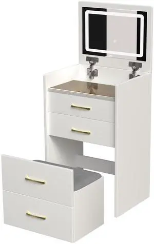 3 in 1 Vanity Desk with open Top Mirror,Small Make Up Vanity Set with Visible Glass Desktop,Compact Makeup Vanity with 3 Drawers,Dressing Table for Bedroom 3 in 1 Vanity Desk with open Top Mirror,Small Make Up Vanity Set with Visible Glass Desktop,Compact Makeup Vanity with 3 Drawers,Dressing Table for Bedroom