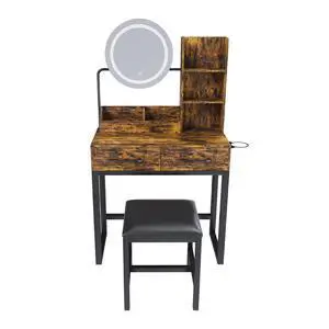 Makeup Vanity with LED Lights&3 Color and Power Outlet Makeup Vanity Table with 2 big Drawers with Sturdy Metal Leg and Metal Chair ,Dressing Table for Bedroom Dressing Room (brown) Makeup Vanity with LED Lights&3 Color and Power Outlet Makeup Vanity Table with 2 big Drawers with Sturdy Metal Leg and Metal Chair ,Dressing Table for Bedroom Dressing Room (brown)