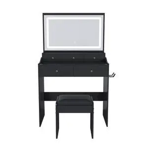 New Large Mirror Vanity Desk for Bed room , Modern Makeup Vanity Set with Power Outlet and Hair dryer holder, 5 Drawers , 3 Lighting Color Adjustable Dressing Table for Bedroom, Black Color New Large Mirror Vanity Desk for Bed room , Modern Makeup Vanity Set with Power Outlet and Hair dryer holder, 5 Drawers , 3 Lighting Color Adjustable Dressing Table for Bedroom, Black Color