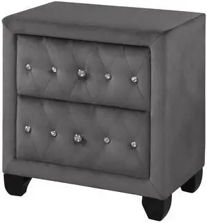 Sophia Modern Style Crystal Tufted 2-Drawer Nightstand Upholstered With Velvet Fabric Made With Wood In Gray Sophia Modern Style Crystal Tufted 2-Drawer Nightstand Upholstered With Velvet Fabric Made With Wood In Gray
